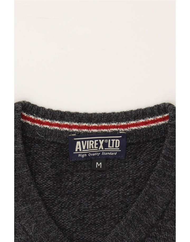AVIREX Mens V-Neck Jumper Sweater Medium Grey Flecked Vintage Avirex and Second-Hand Avirex from Messina Hembry 