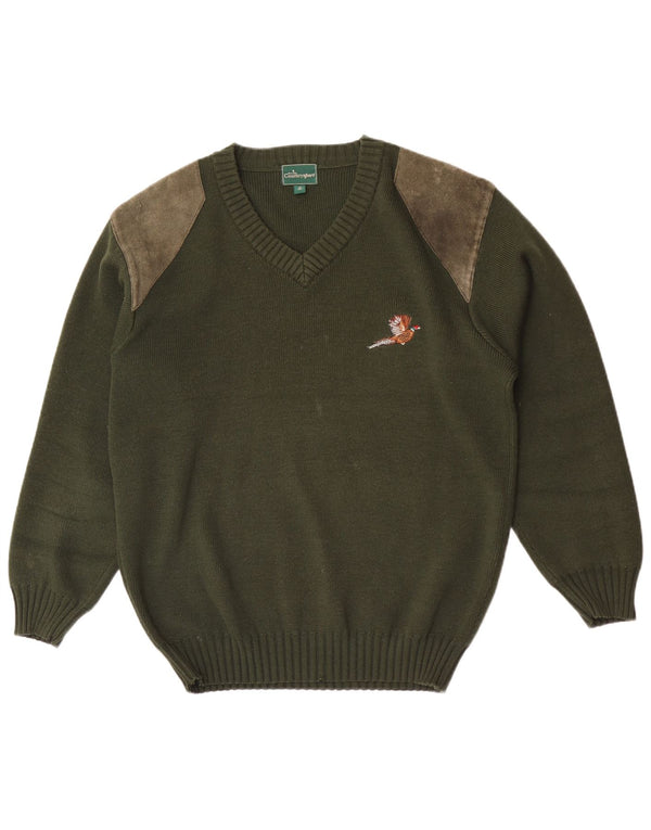 Country Mens Wear Pull à col en V EU 40 Laine colour block vert moyen
