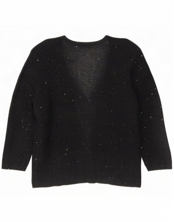 Marks & Spencer Pull Cardigan Femme UK 14 Grand Polyester Moucheté Noir