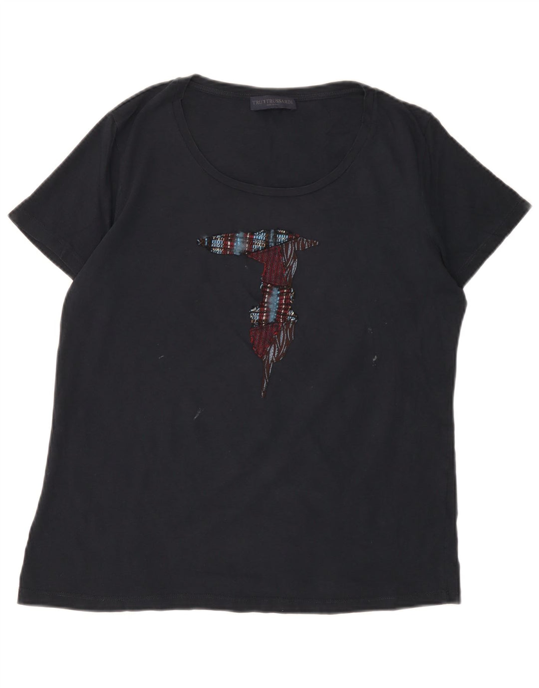TRUSSARDI T-Shirt Graphique Femme UK 16 Large Noir Coton