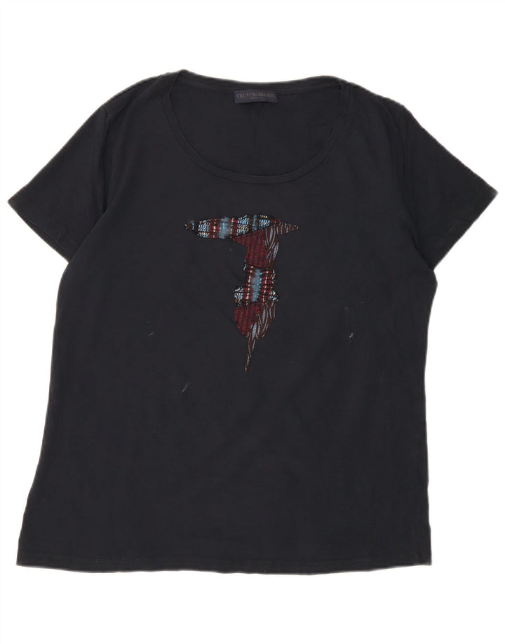 TRUSSARDI T-Shirt Graphique Femme UK 16 Large Noir Coton