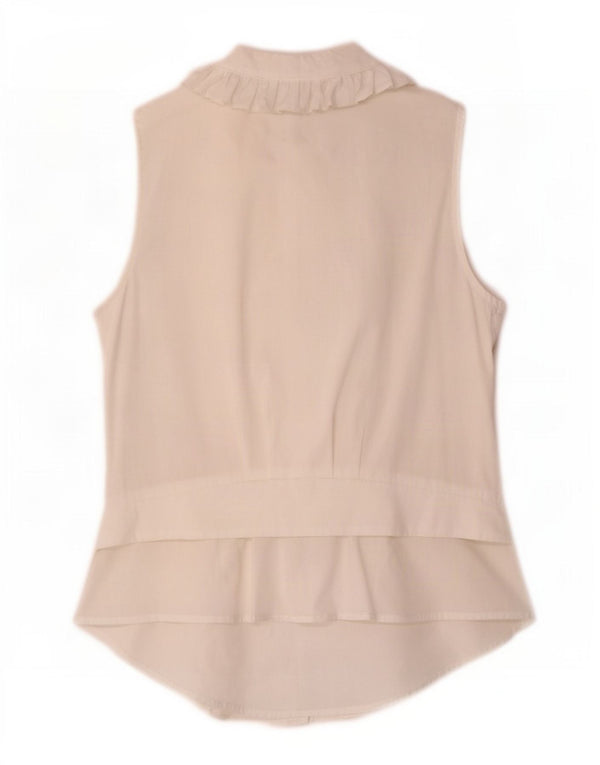 Zara Chemisier sans manches à volants sur le devant pour femme UK 10 Petit coton blanc