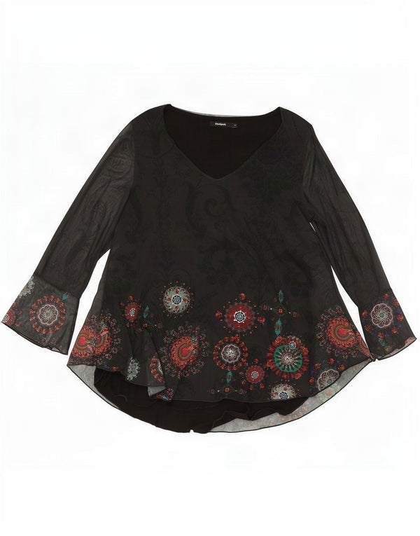 Desigual Tunique à manches longues pour femme UK 42 Medium Noir Paisley Polyester