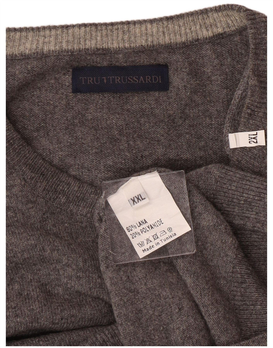 Trussardi Pull ras du cou pour homme 2XL Gris Laine