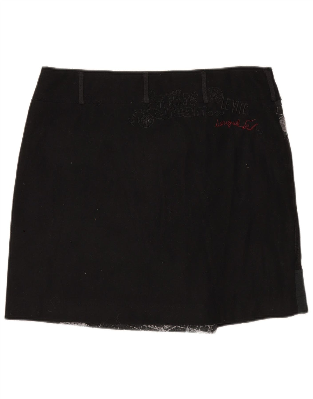 Desigual Femme Mini Jupe Portefeuille EU 44 XL W35 Noir Patchwork Laine