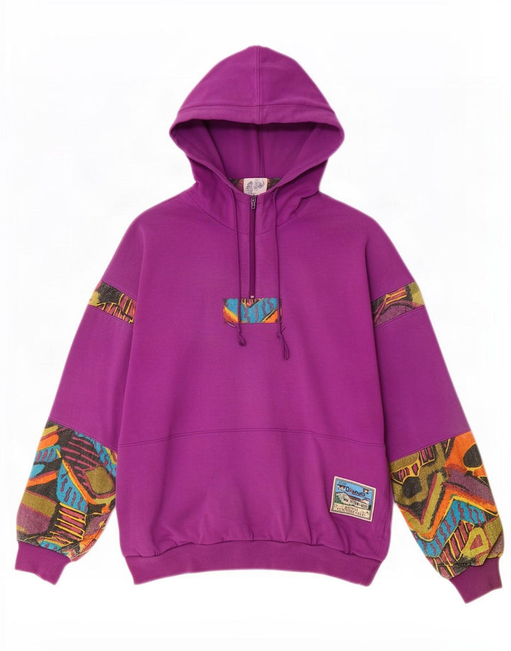 Etirel Pull à capuche avec col zippé et motif abstrait pour homme en coton violet moyen