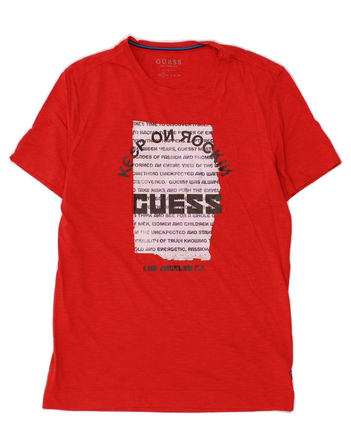 GUESS Mens Graphic T-Shirt Top Small Red Cotton Vintage Guess and Second-Hand Guess from Messina Hembry 