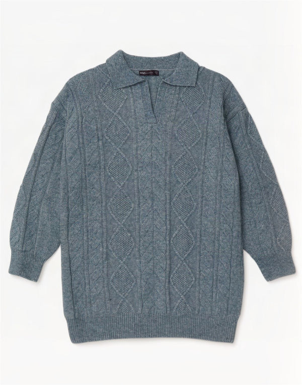 Marks & Spencer Pull à col polo pour femme UK 16 Large Bleu moucheté