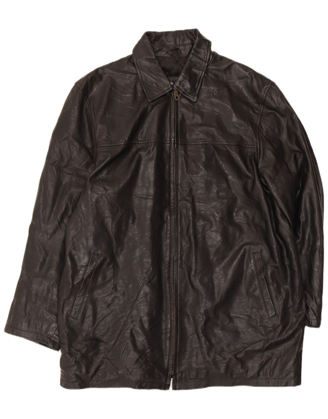 VINTAGE Manteau en cuir pour hommes UK 44 2XL Noir