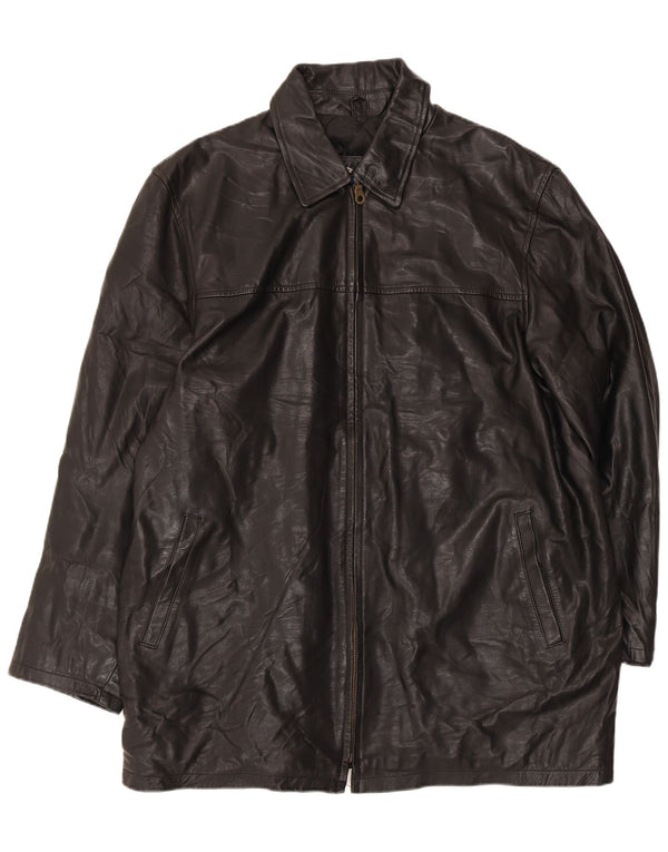 VINTAGE Manteau en cuir pour hommes UK 44 2XL Noir