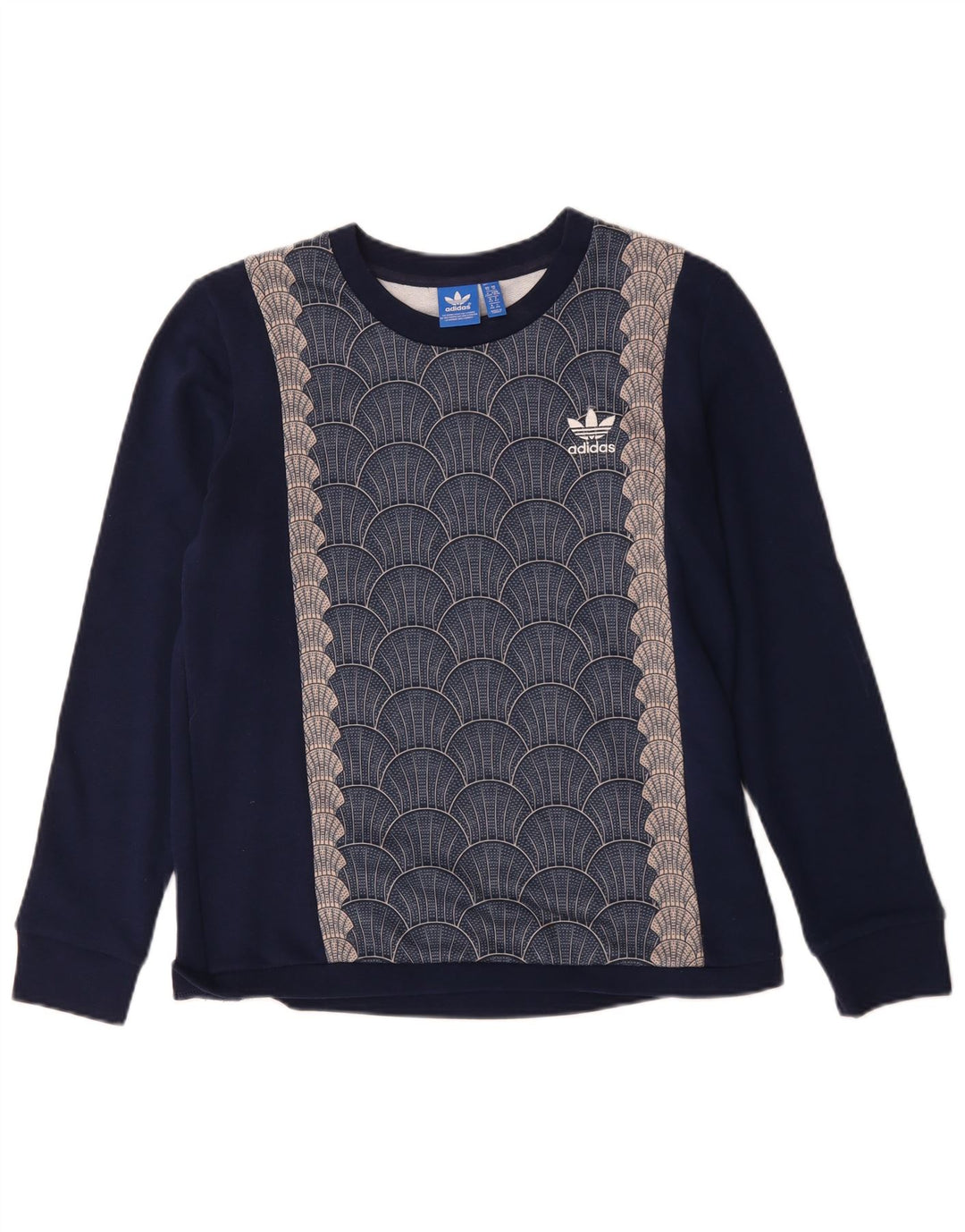 ADIDAS Sweat-shirt graphique pour femme UK 14 Bleu marine moyen géométrique