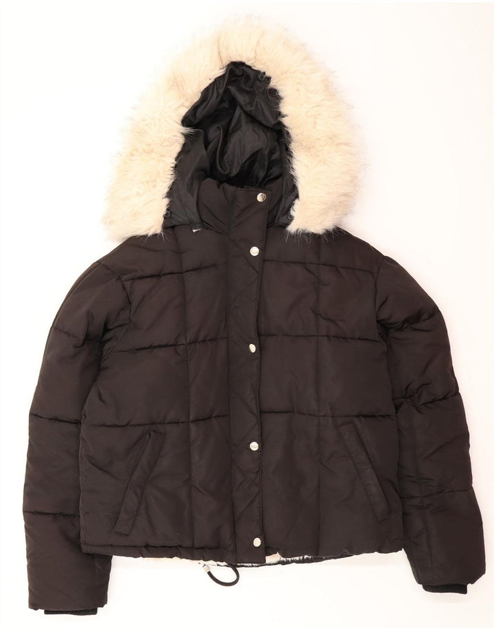 Topshop Veste matelassée surdimensionnée à capuche pour femme UK 8 Small Noir Polyester