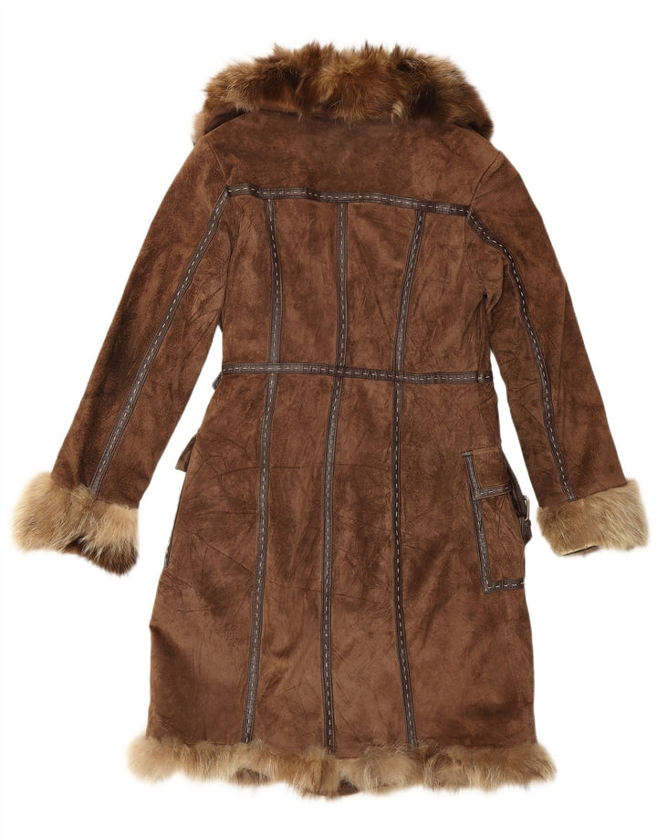 Rene Derhy Manteau en fourrure en daim pour femme UK 14 Cuir marron moyen