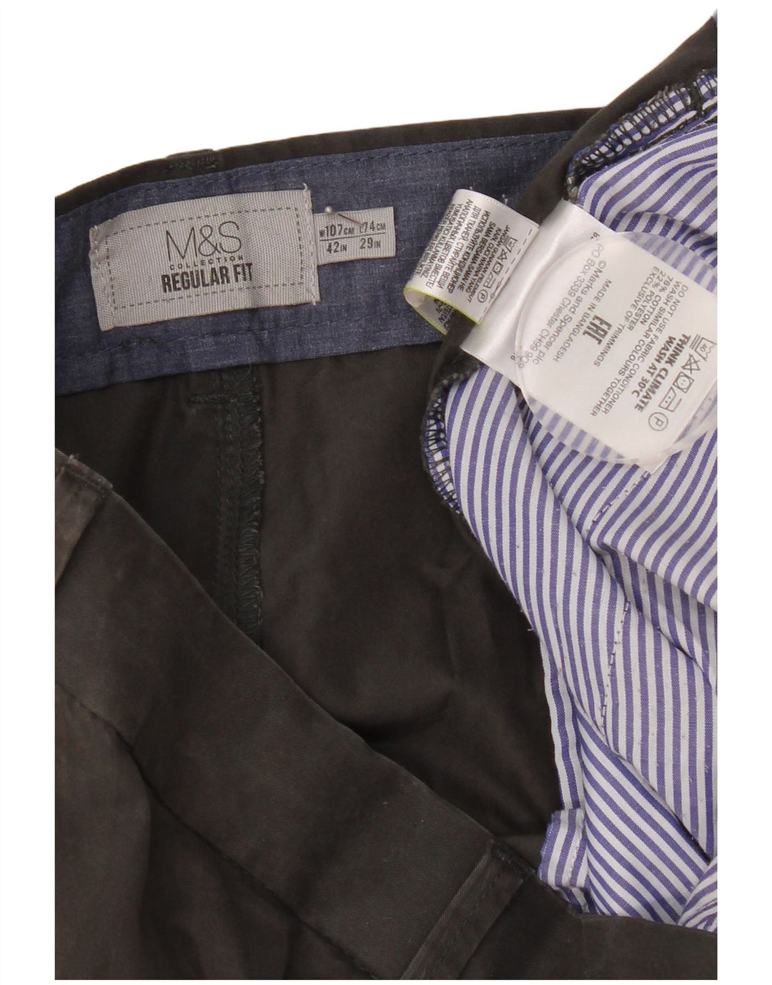Marks & Spencer Pantalon Chino Coupe Regular Homme W42 L29 Gris Coton