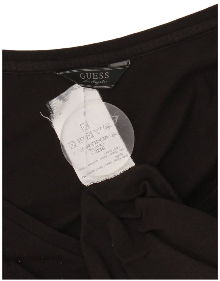 Guess Haut graphique à manches longues pour femme UK 8 Small Noir Coton