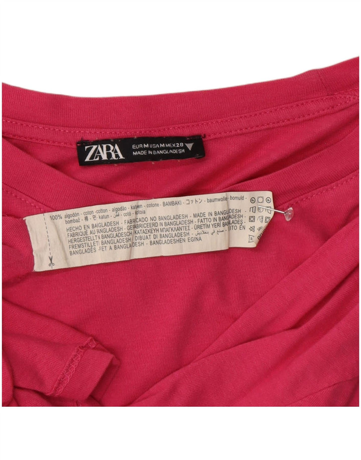 Zara T-Shirt Femme Top UK 14 Coton Rose Moyen