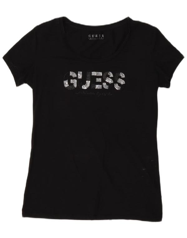 Guess T-shirt graphique pour femme UK 16 Large Noir Coton