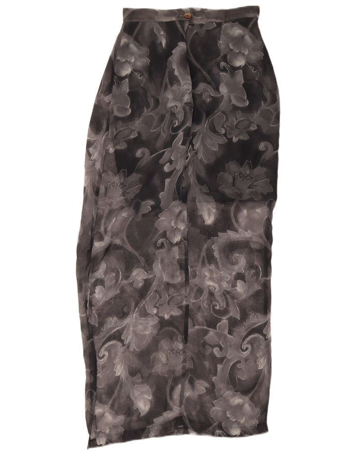 vintage Femme Midi Jupe W26 Petit Noir Floral