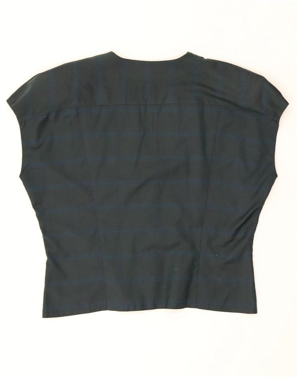 vintage Femme Chemise à manches courtes Blouse UK 16 Grand Chèque Vert
