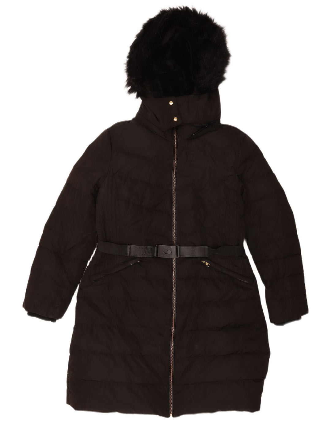 Zara Manteau rembourré à capuche pour femme UK 20 2XL Noir Polyester