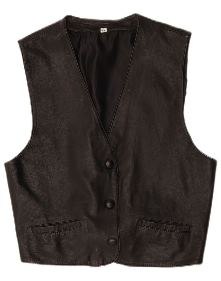 gilet en cuir femme vintage IT 44 Moyen Noir