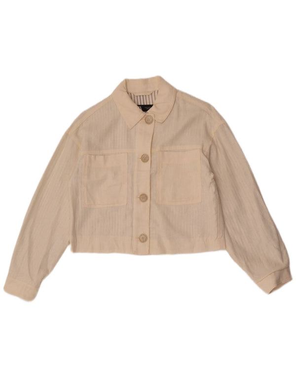 Zara Womens Crop Oversize Bomber Veste UK 6 XS Blanc Cassé