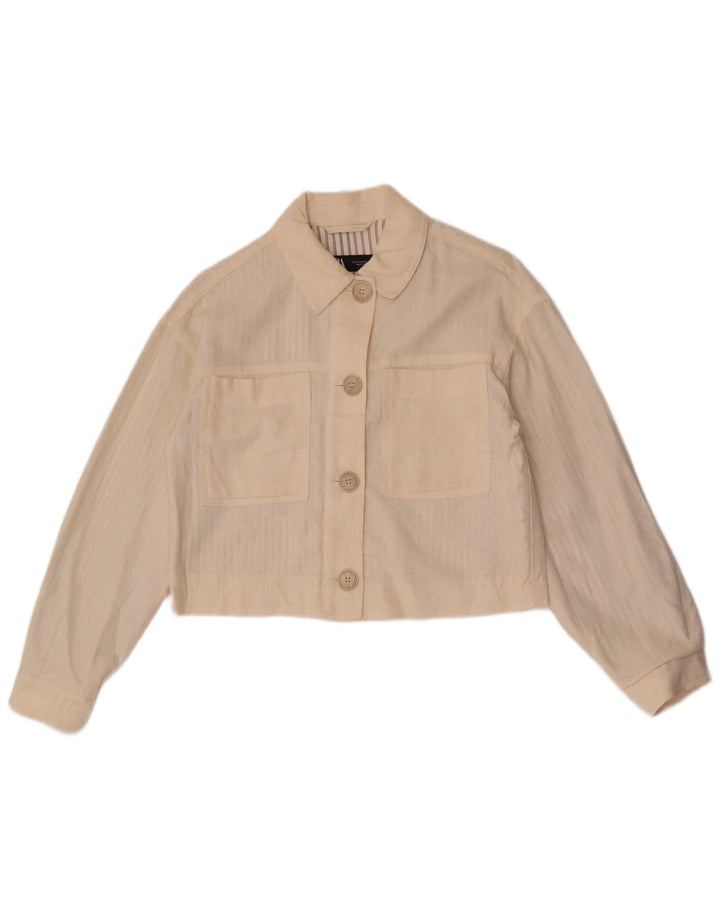 Zara Womens Crop Oversize Bomber Veste UK 6 XS Blanc Cassé