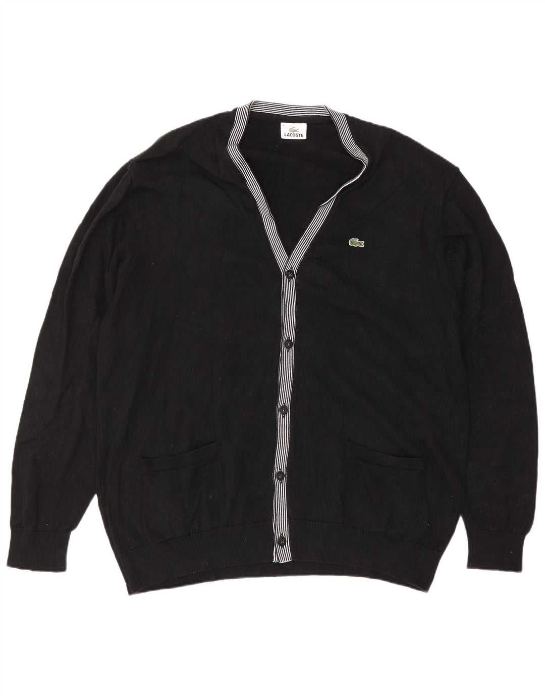 Lacoste Homme Cardigan Pull Taille 8 2XL Coton Noir