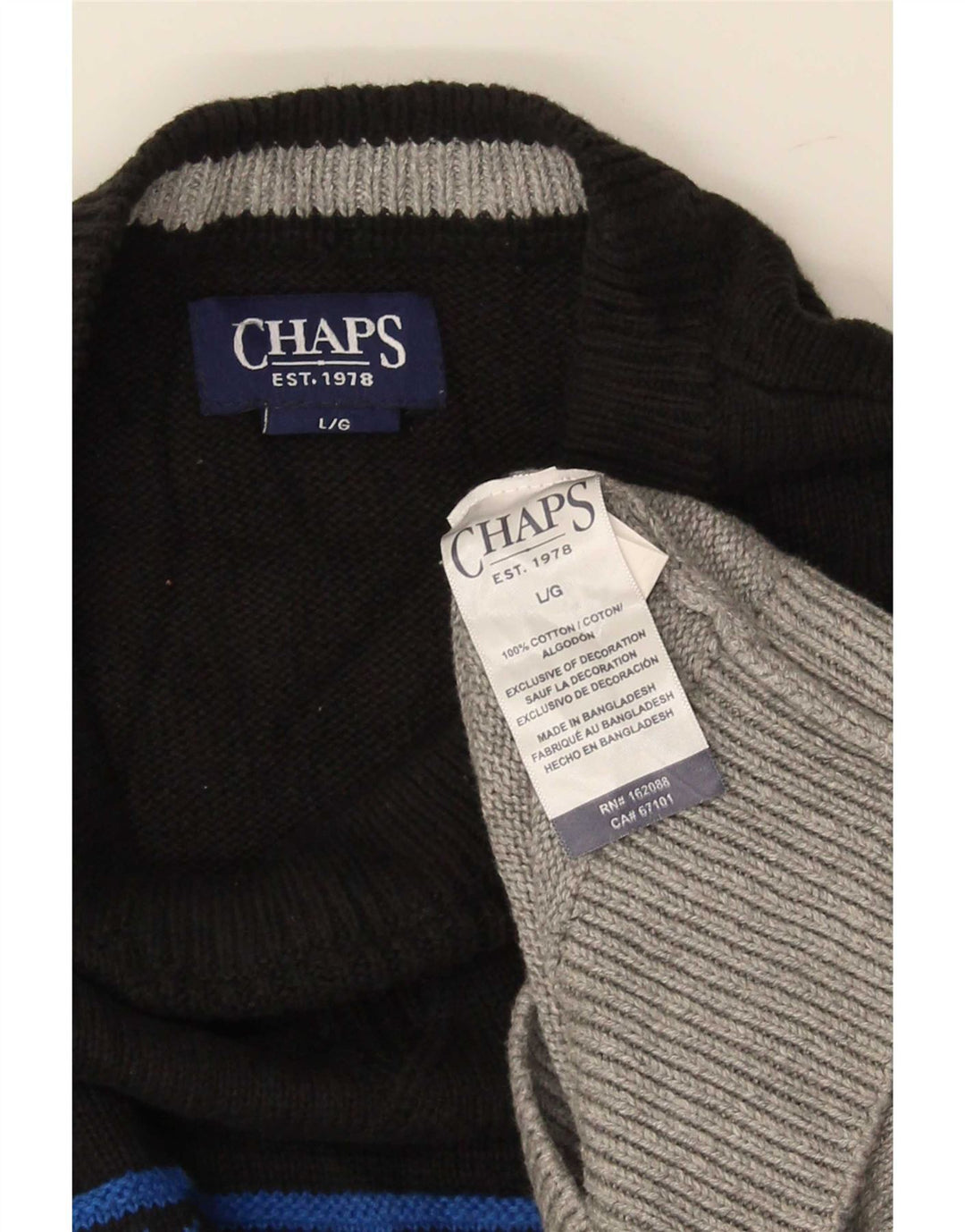Chaps Pull col rond pour homme en coton Fair Isle Gris Taille L