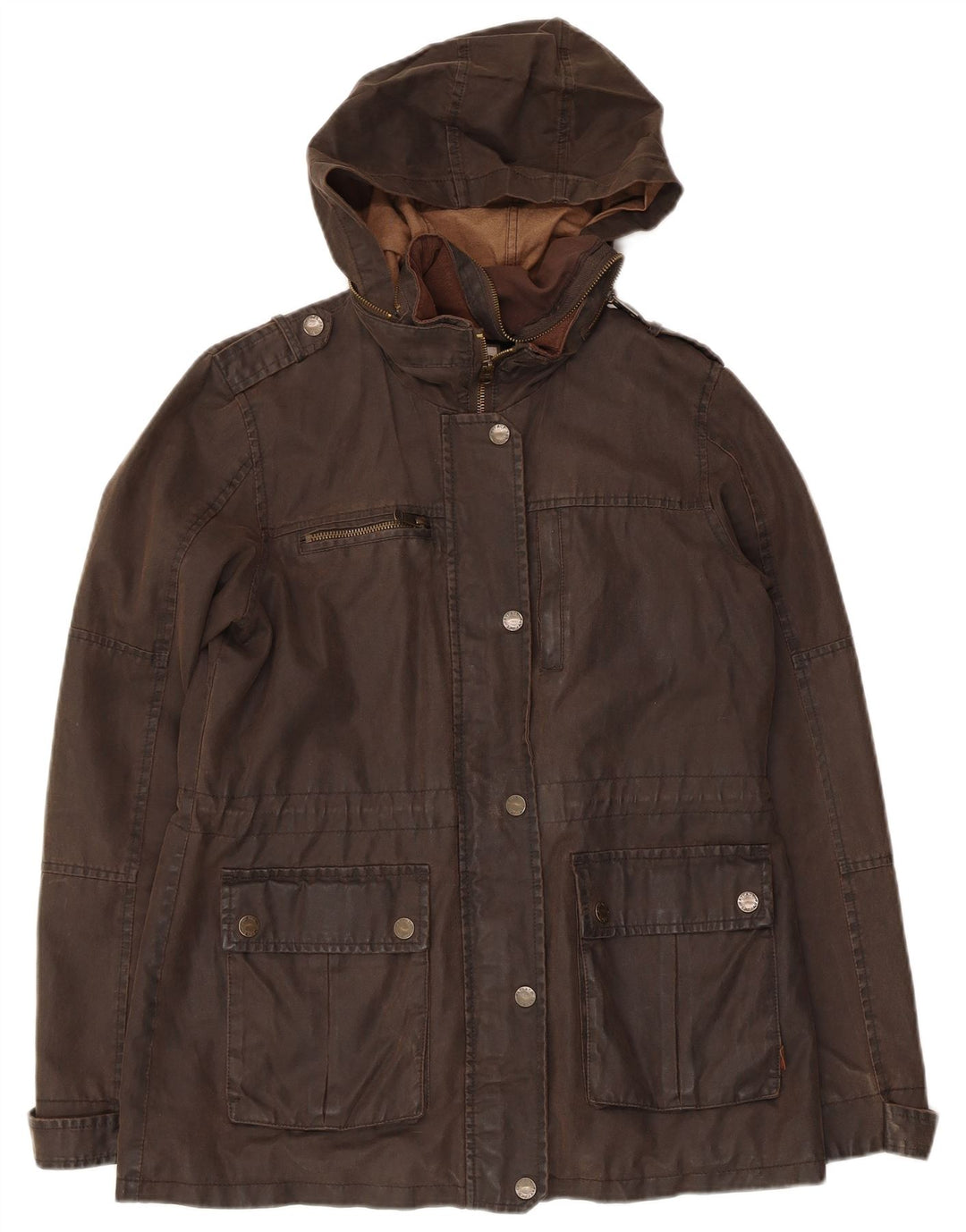 Fat Face Veste cirée à capuche militaire pour femme UK 10 Small Marron