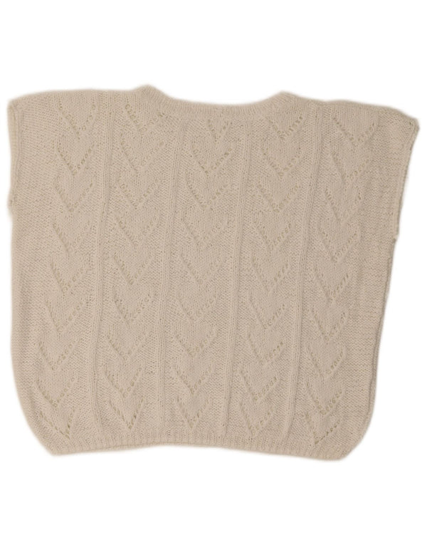 vintage Womens Crop Vest Débardeur UK 14 Grand Blanc