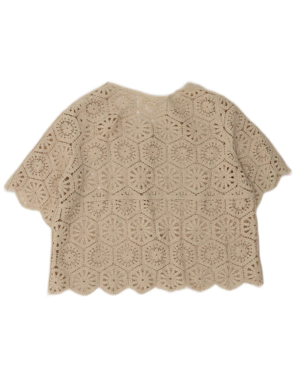 vintage Femmes Crochet Cardigan Top UK 14 Beige Moyen