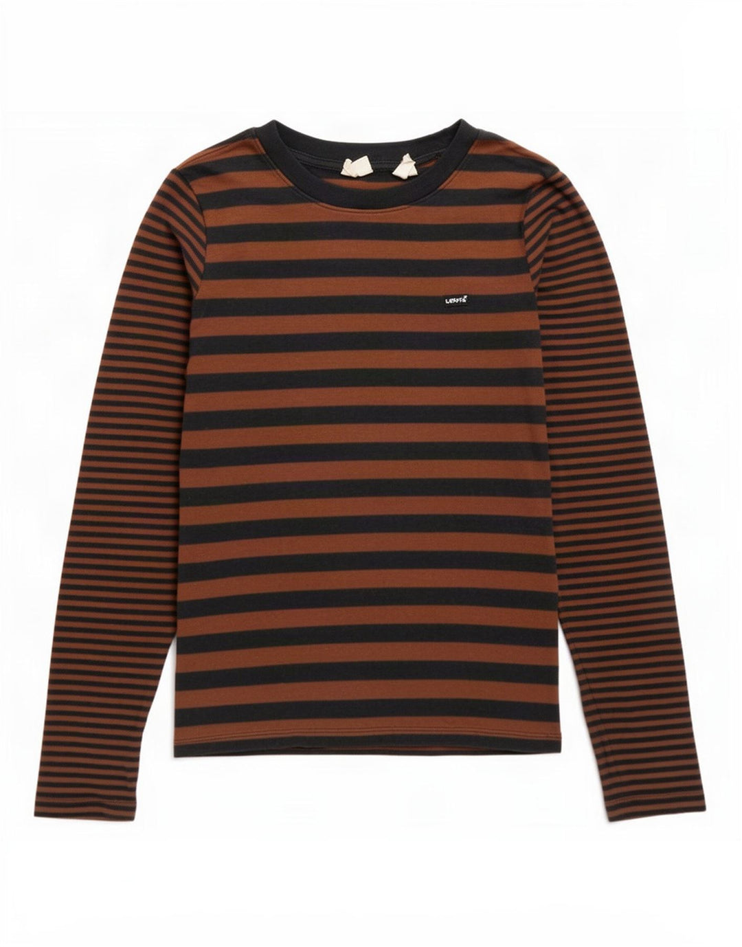 Levi's Top Manches Longues Femme UK 44 Coton Rayé Marron Moyen