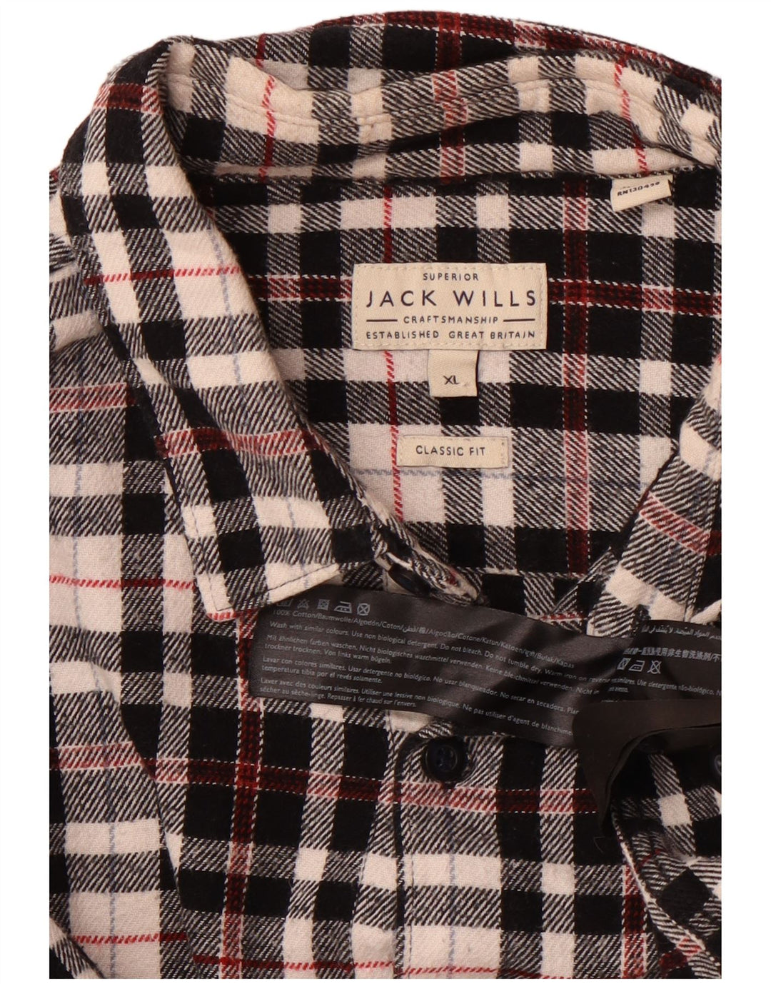 Jack Wills Chemise en flanelle à carreaux pour homme Coupe classique XL Noir à carreaux en coton
