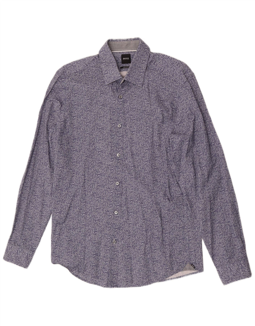 Hugo Boss Chemise Regular Fit Coton Géométrique Bleu Moyen