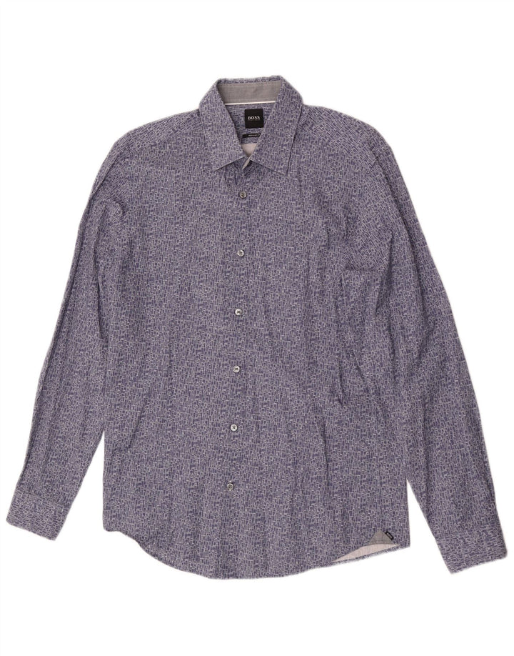 Hugo Boss Chemise Regular Fit Coton Géométrique Bleu Moyen