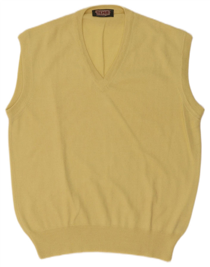 vintage Mens Vest Débardeur IT 50 Laine Jaune Moyenne