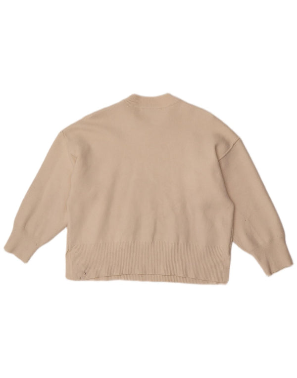 Zara Pull surdimensionné à col rond pour femme UK 10 Petite Viscose Beige