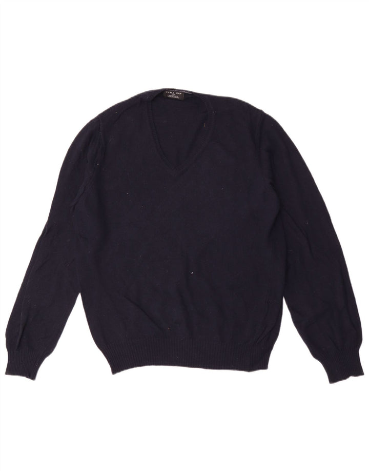 Zara Pull Col V Homme Bleu Marine Moyen
