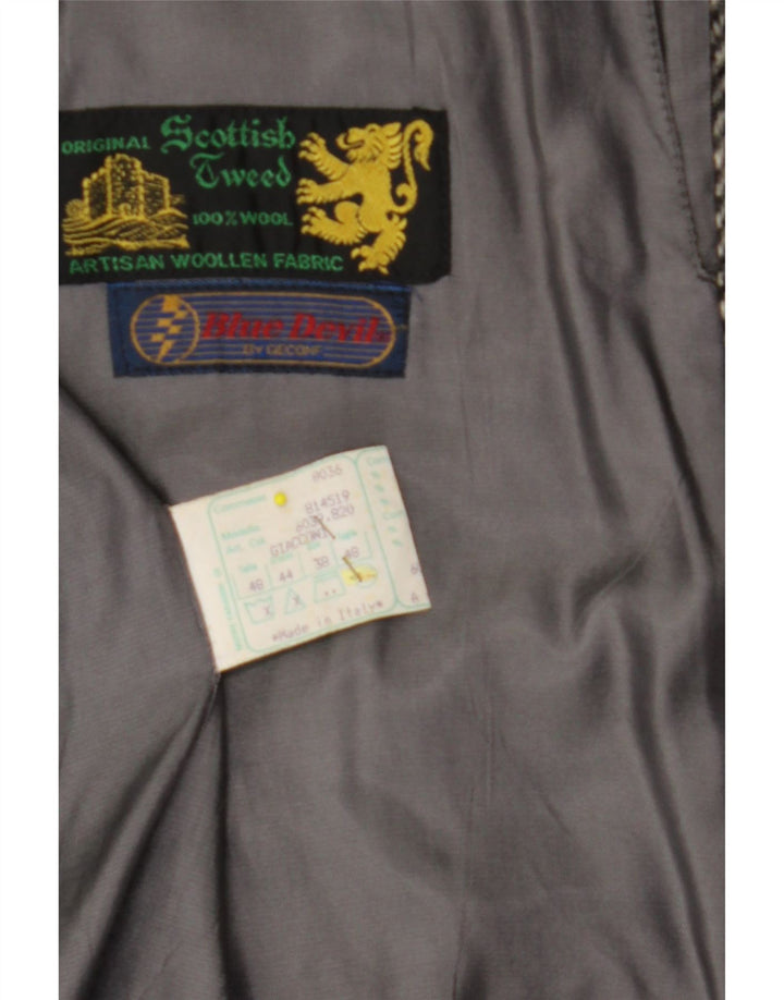 BLUE DEVIL Manteau Homme UK 38 Laine à Chevrons Gris Moyen