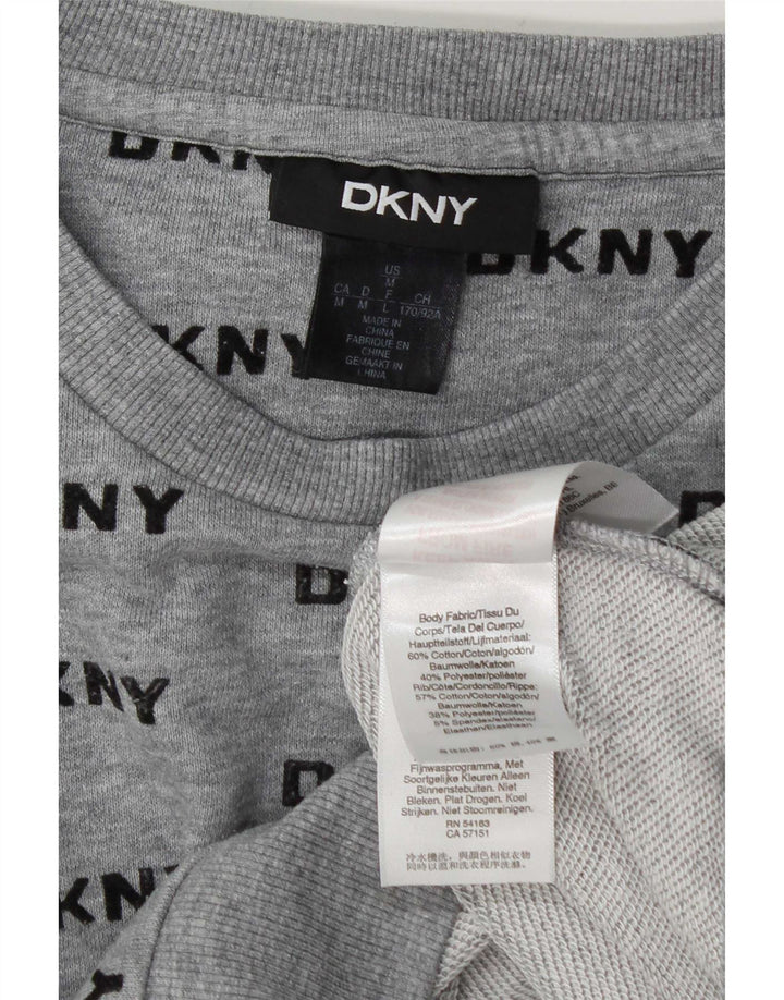 Dkny Femmes Crop Graphic Sweatshirt Jumper UK 14 Gris Moyen Coton