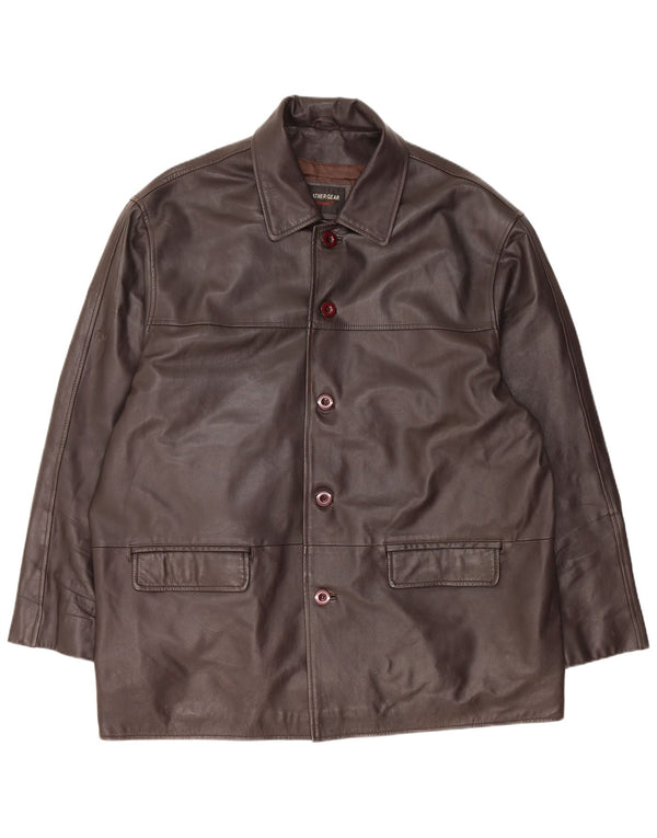 vintage Mens Loose Fit Veste en cuir UK 42 XL Cuir Marron