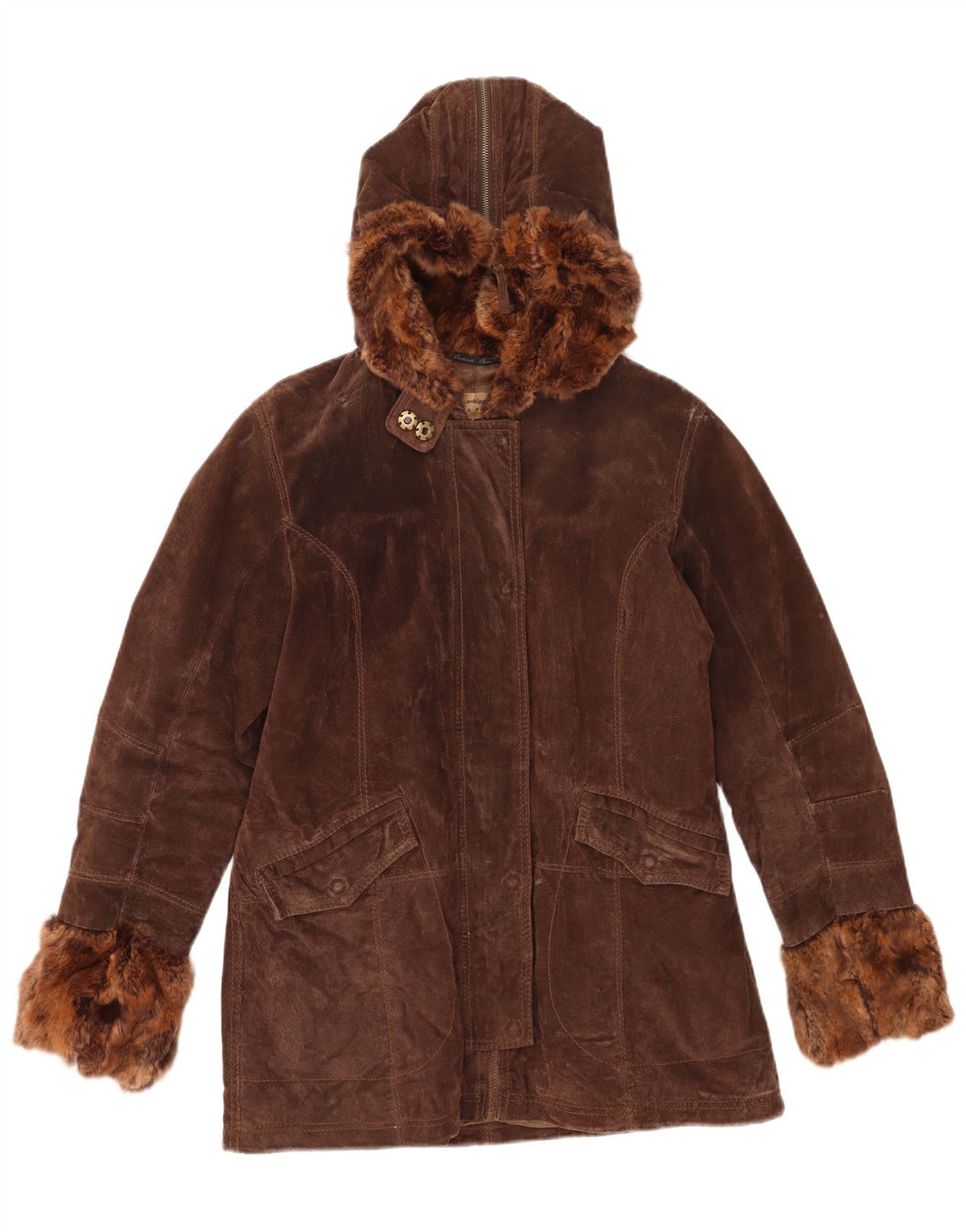 Conbipel Veste À Capuche En Daim Femme IT 46 Grand Cuir Marron