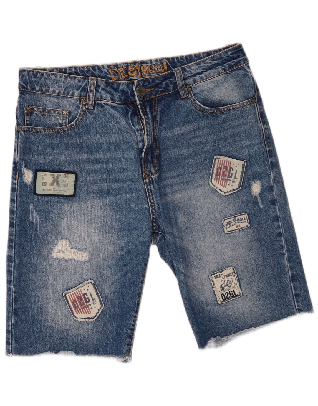 Desigual Short en jean vieilli W30 homme bleu moyen patchwork coton