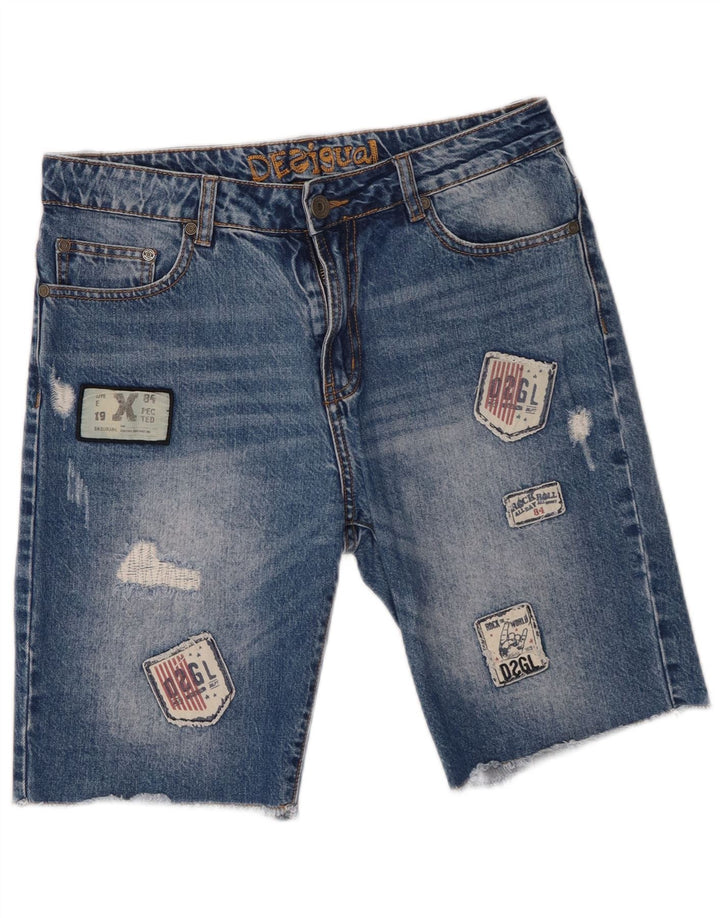 Desigual Short en jean vieilli W30 homme bleu moyen patchwork coton