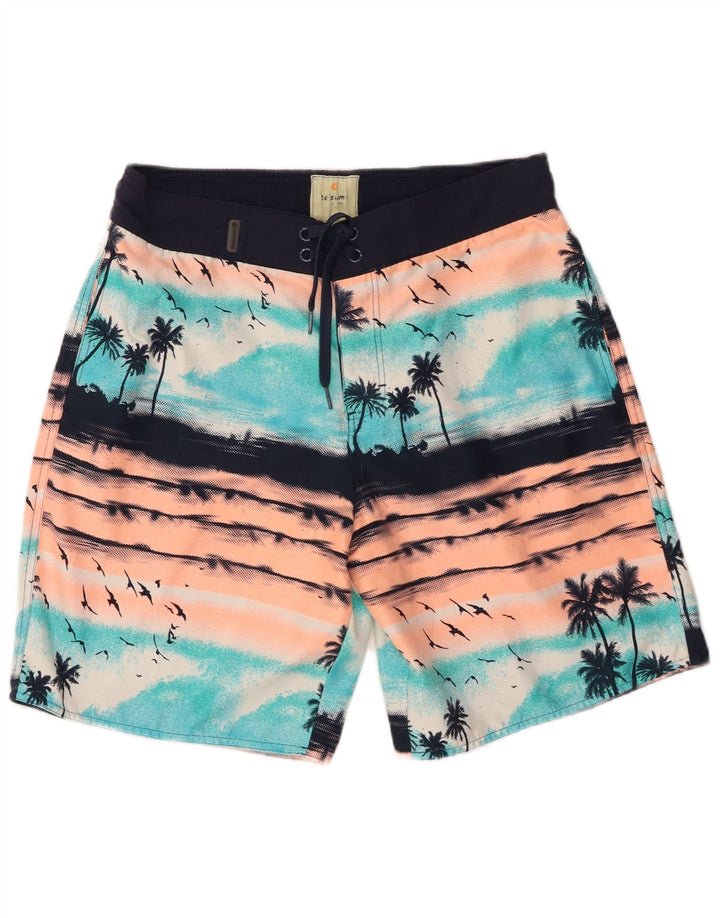 Short de bain homme vintage grand bleu polyester hawaïen