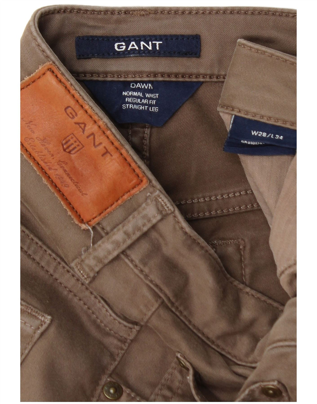 GANT Pantalon Chino Coupe Droite Dawn Femme W28 L29 Marron Coton