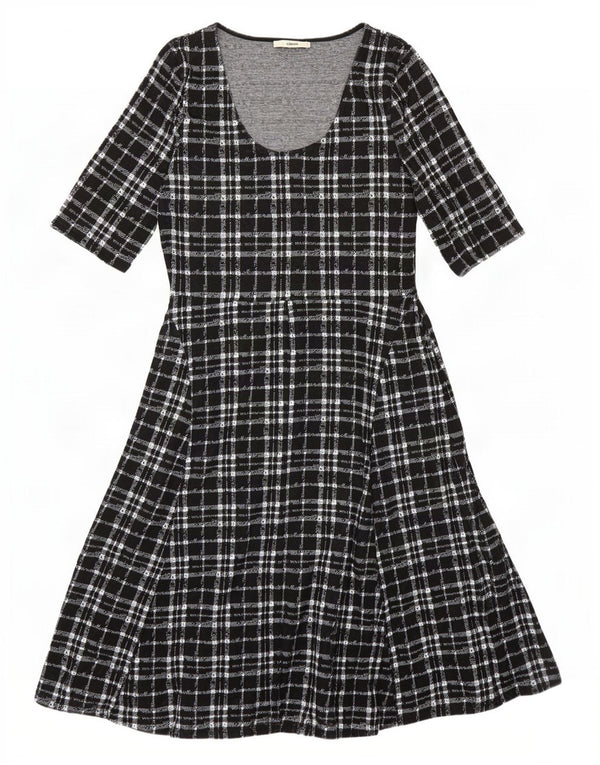 Oasis Robe trapèze à manches 3/4 pour femme UK 44 Grand carreaux noirs en polyester