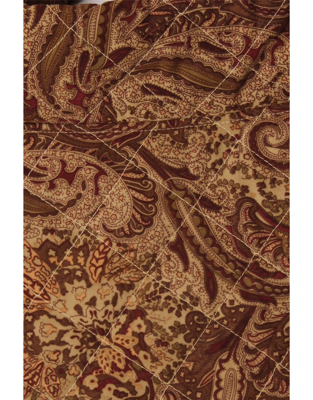 VINTAGE Veste matelassée femme UK 16 Grande Viscose Paisley Marron