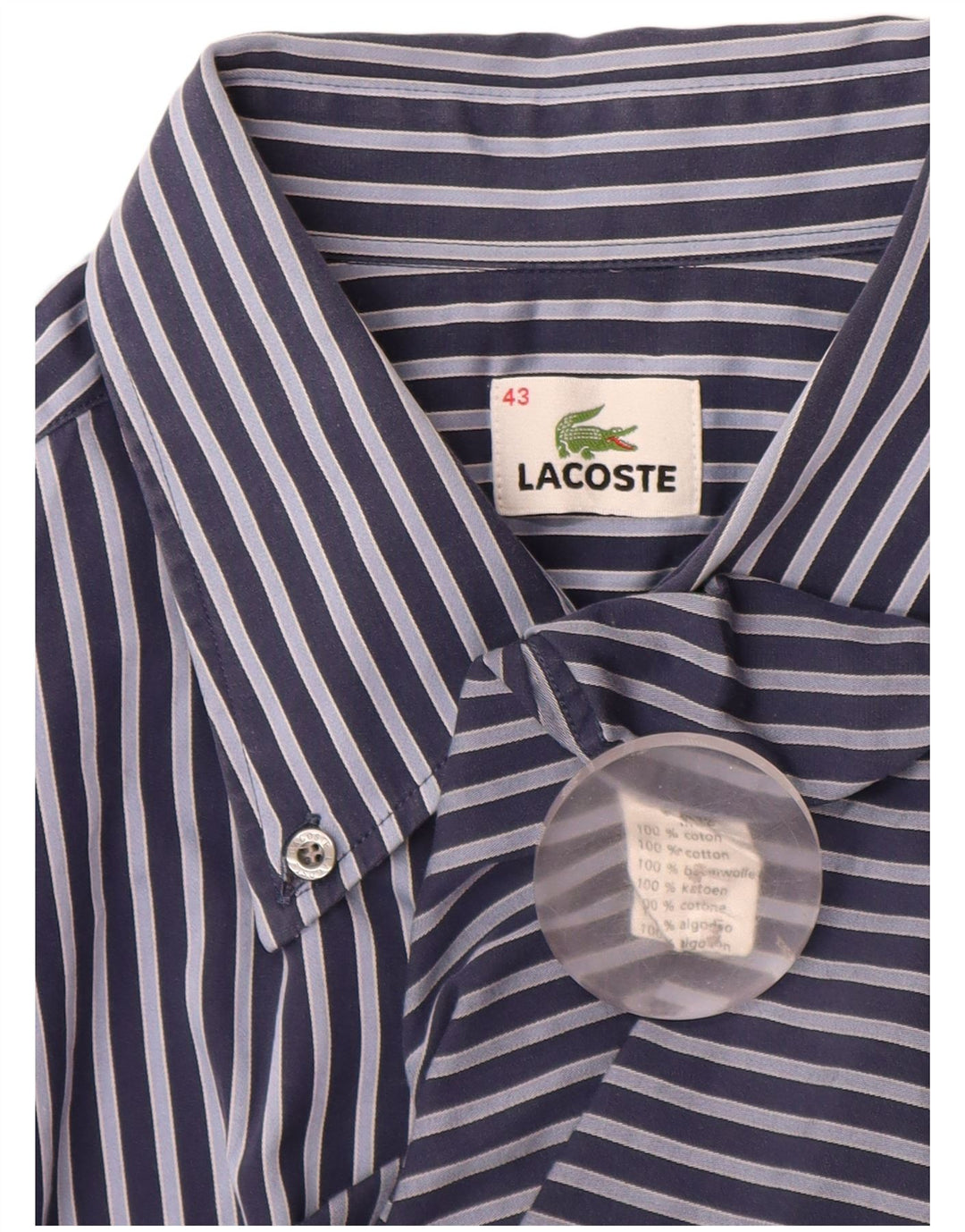 LACOSTE Chemise à manches courtes homme Taille 43 XL Coton bleu marine à fines rayures